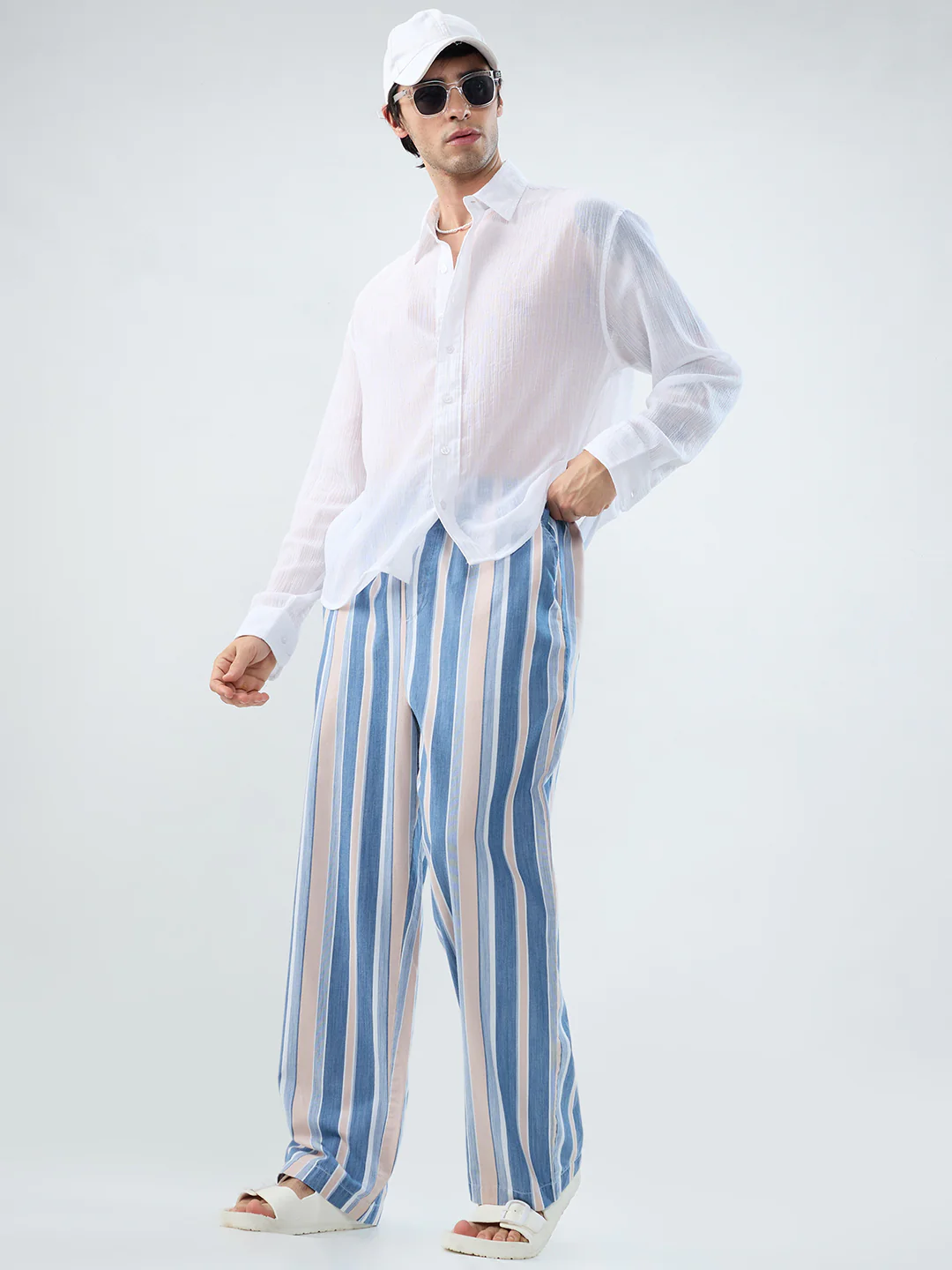 Multi-Tone Denim Striped Straight Fit Trousers - Image 10