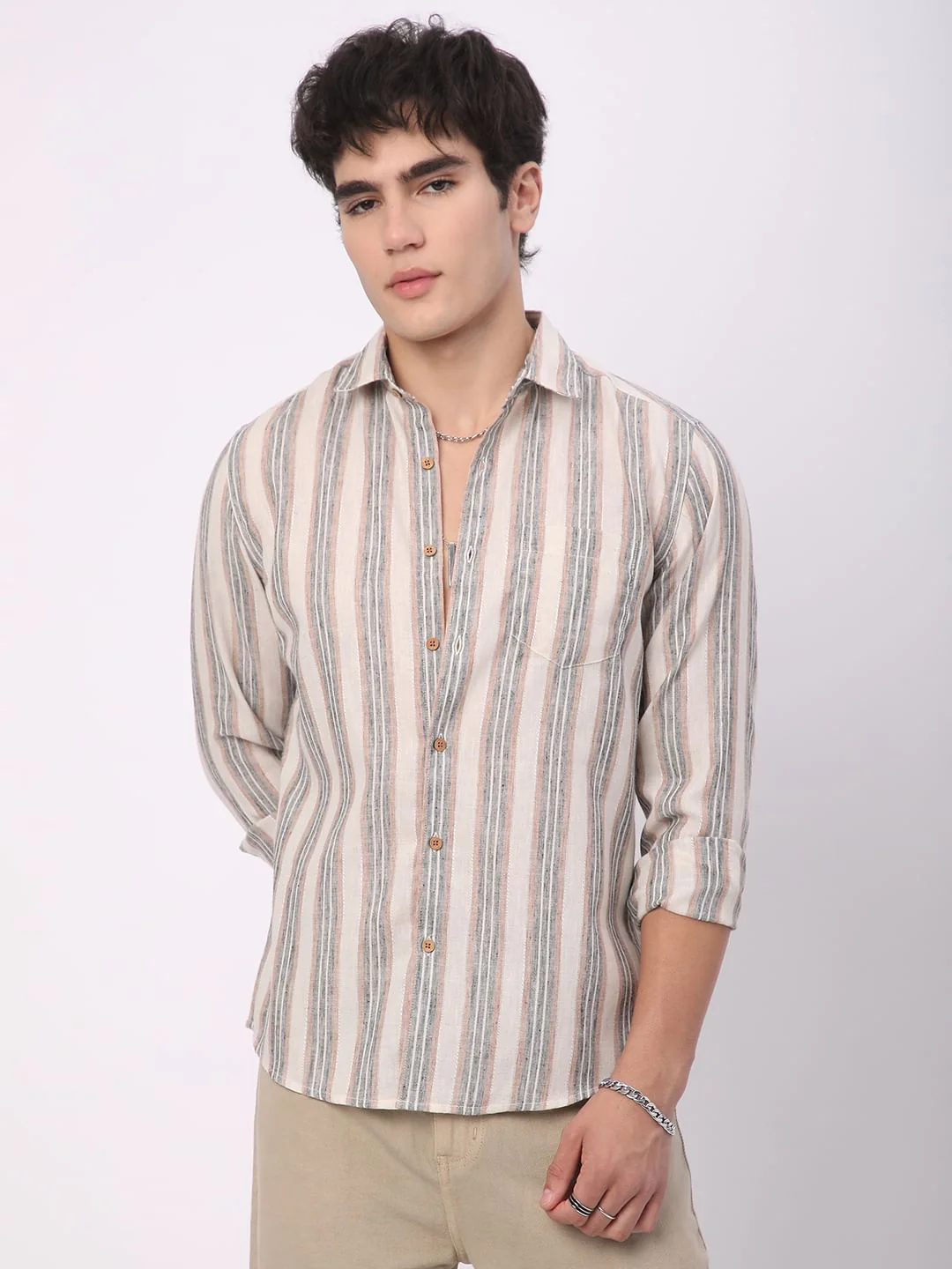 Multicolour Ticking Stripe Linen Shirt - Image 5