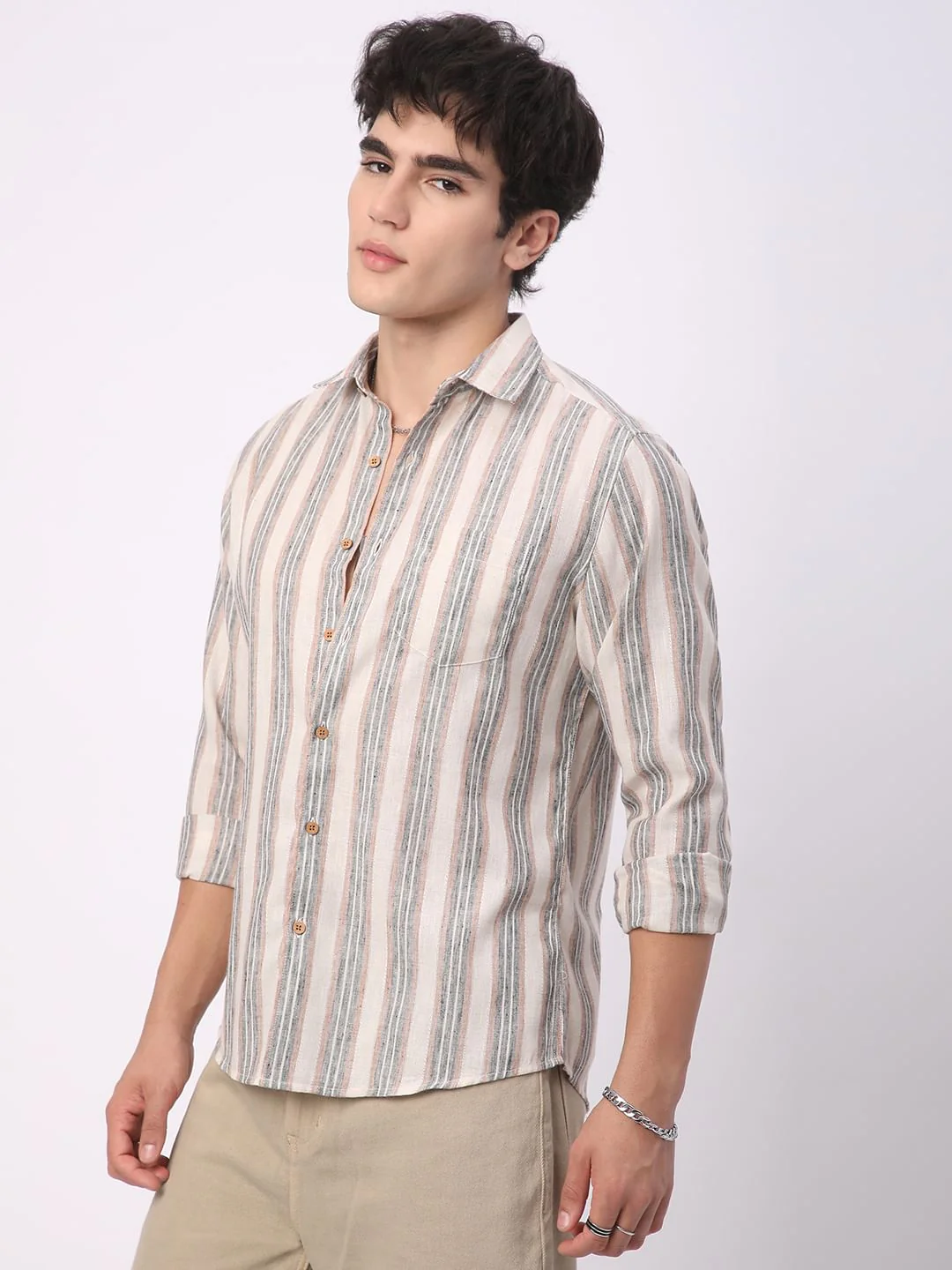 Multicolour Ticking Stripe Linen Shirt - Image 6
