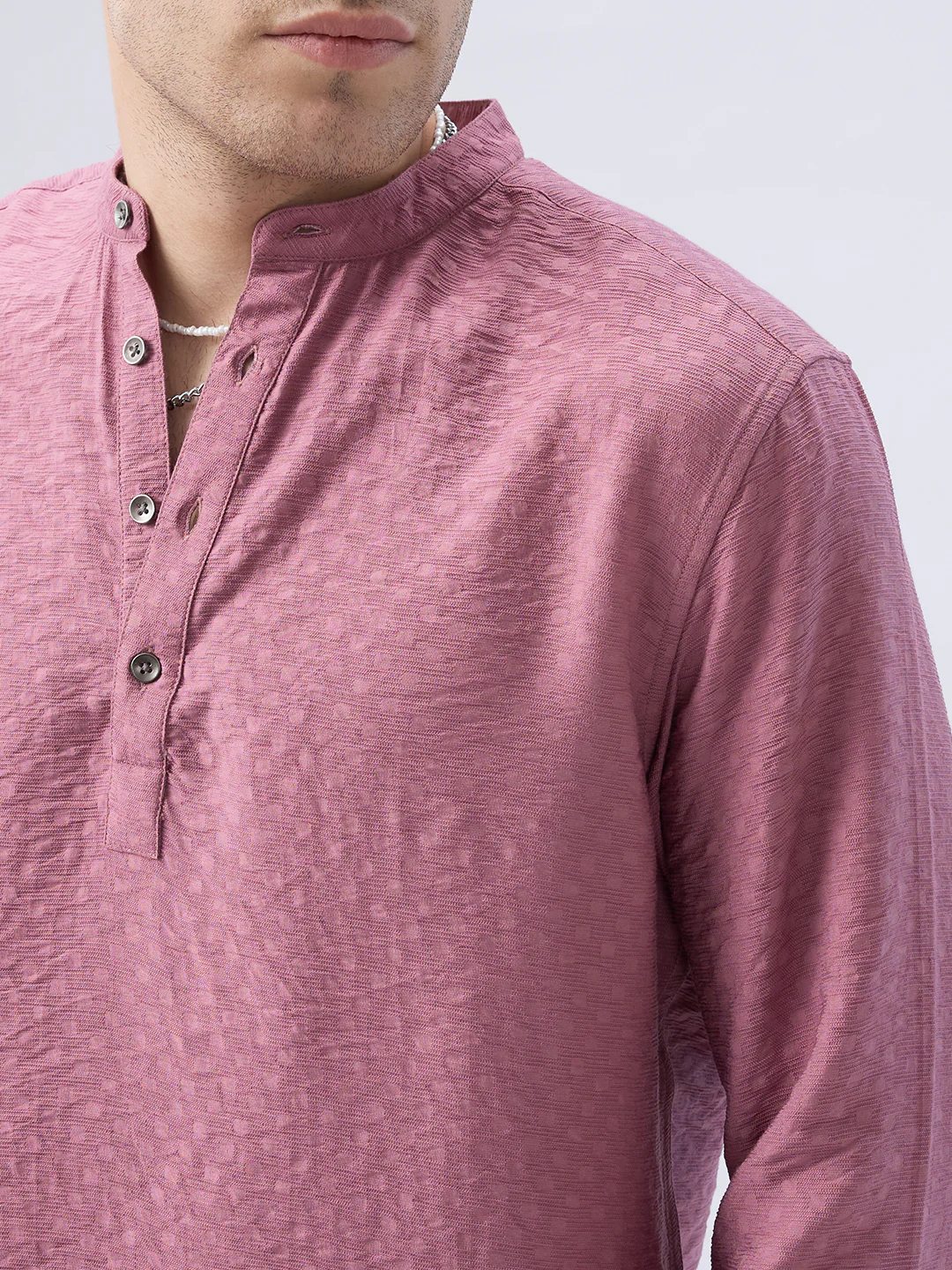 Mystic Pink Block Weave Jacquard Kurta - Image 3