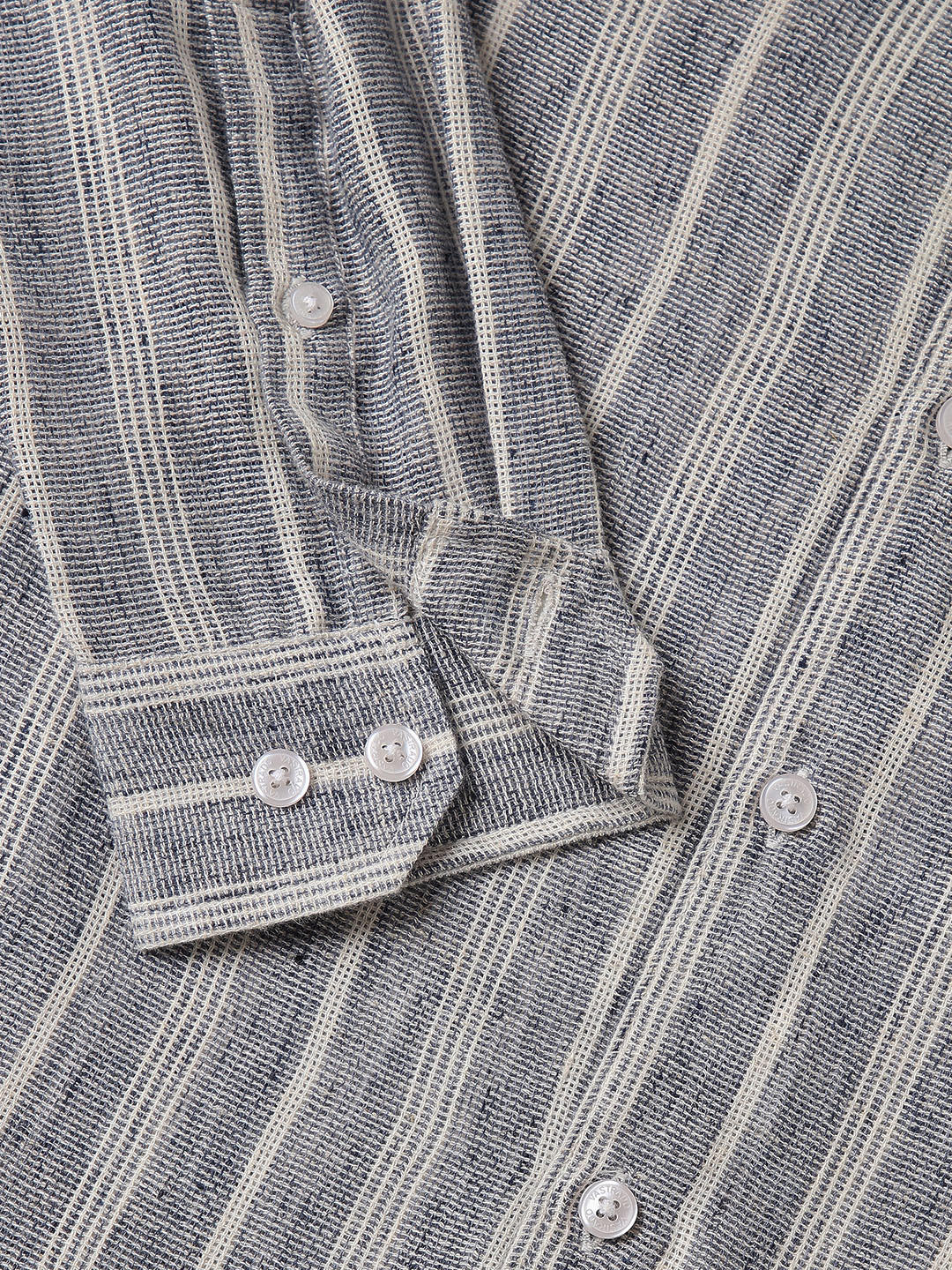 Navy & White Textured Vertical Striped Shirt - Image 3