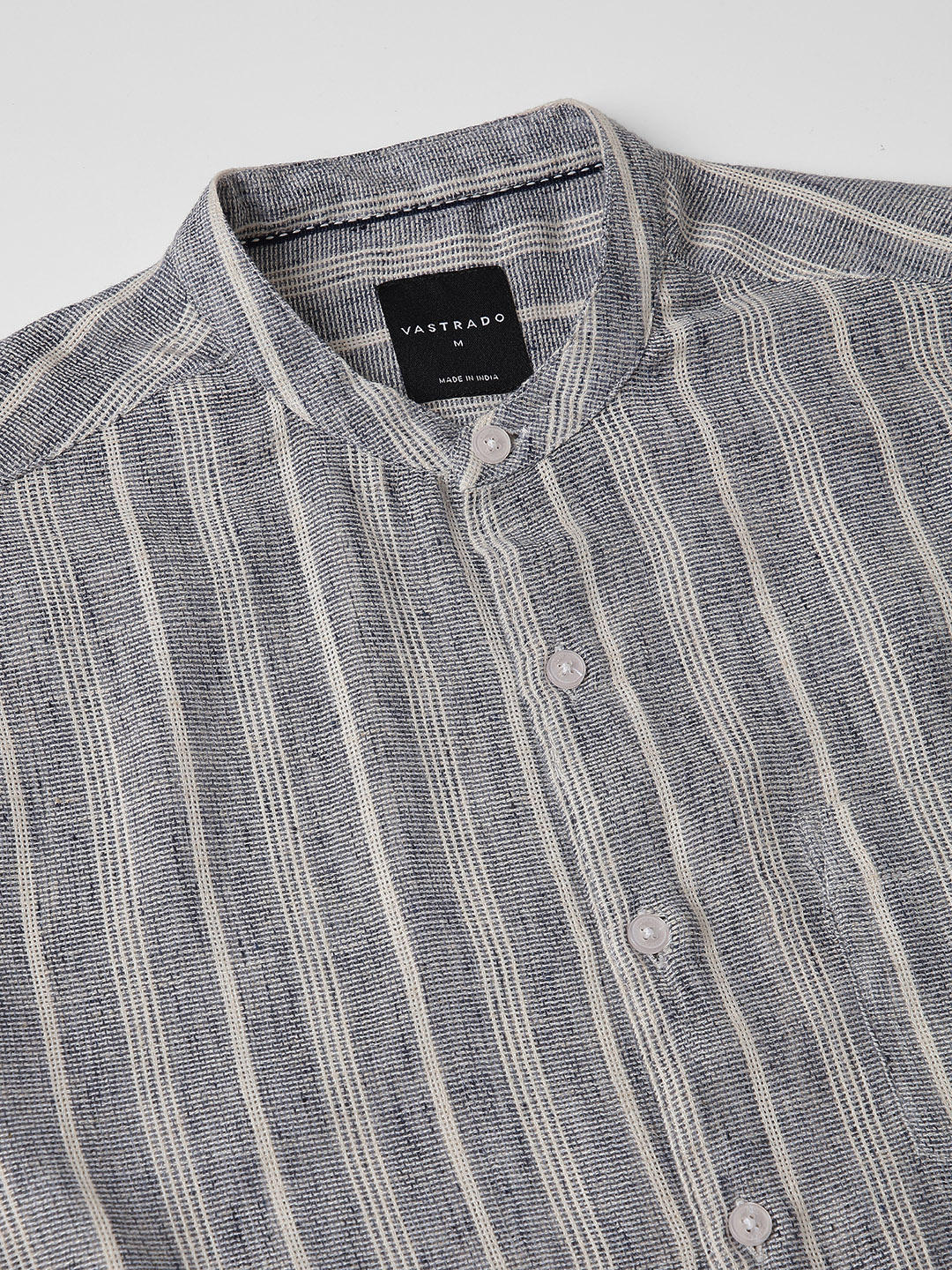 Navy & White Textured Vertical Striped Shirt - Image 9