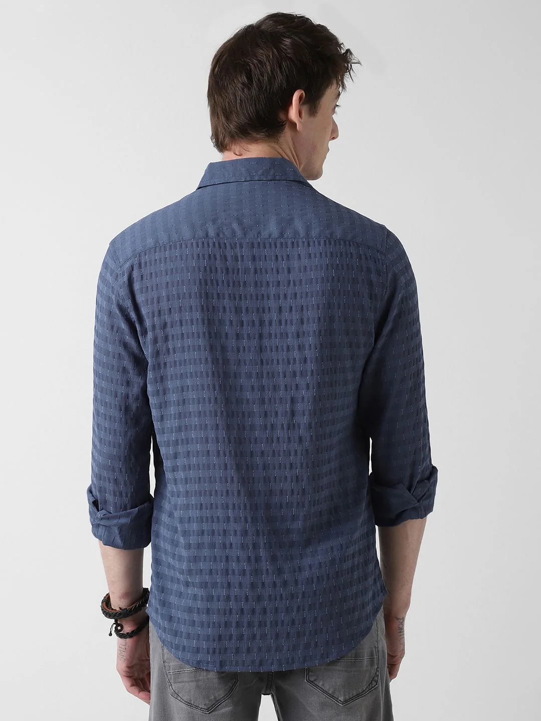Navy Blue Dobby Horizontal Striped Shirt - Image 7