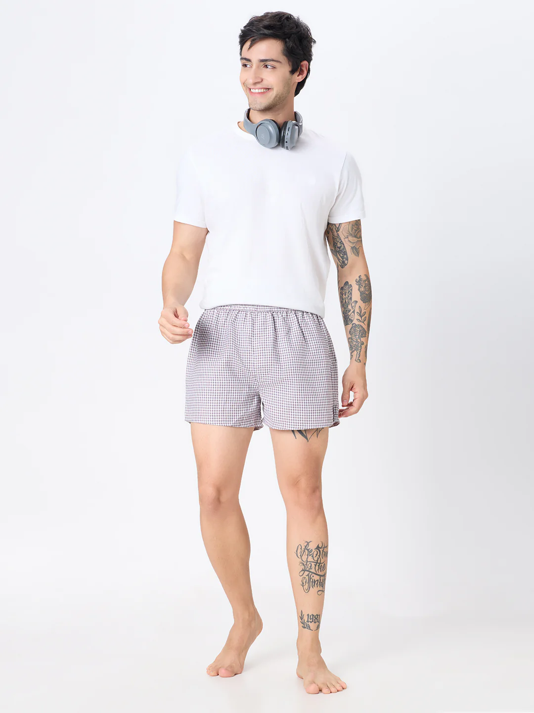 Navy Stripes & Brown Checks Boxers - Image 9