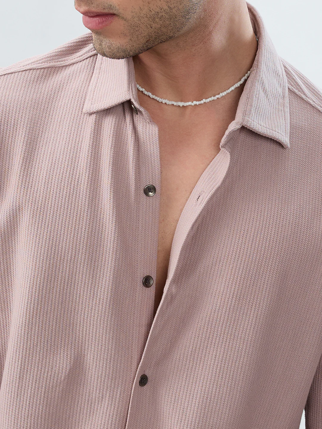 Oyster Pink Textured Knit Shirt - Image 3