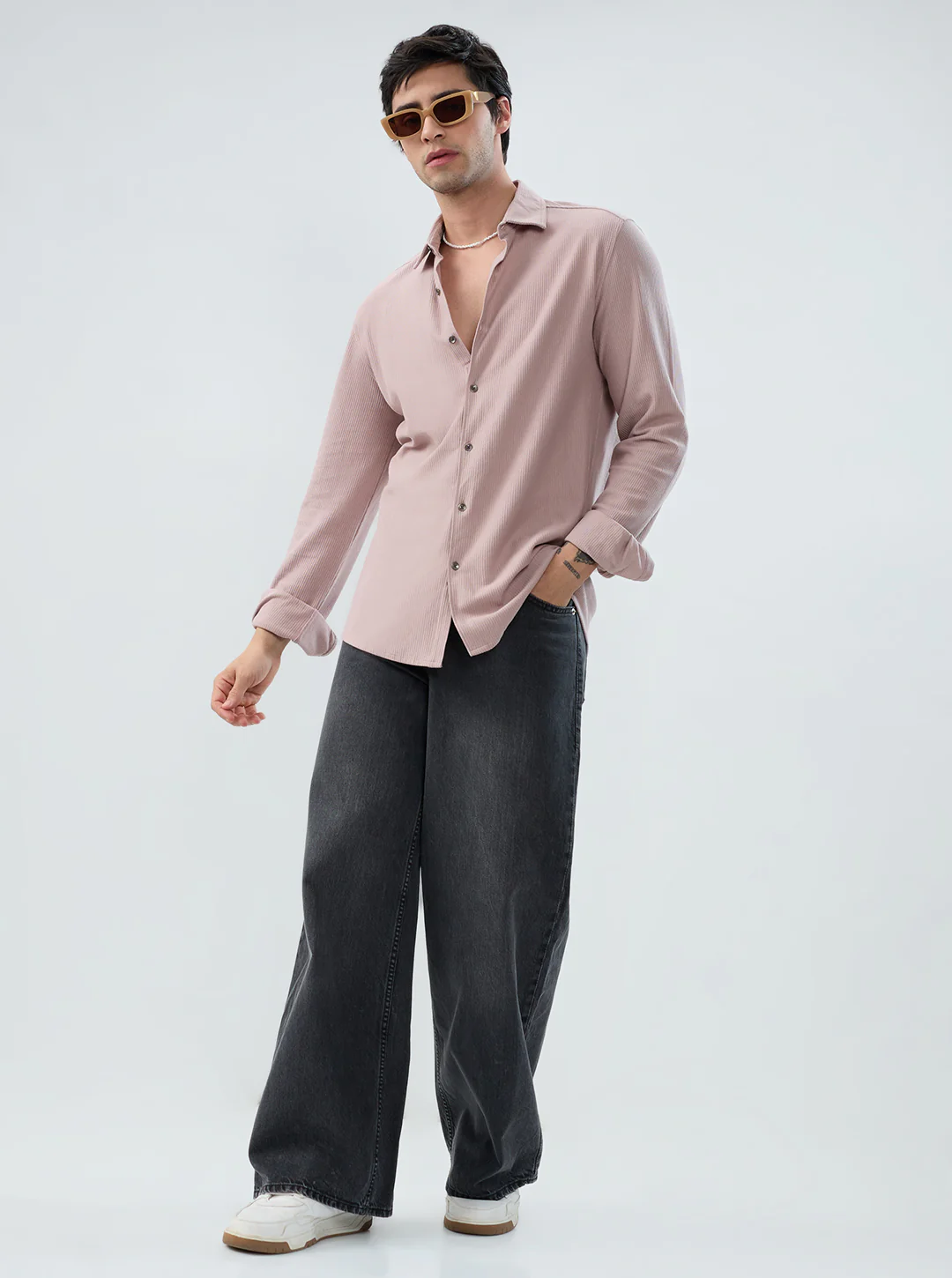 Oyster Pink Textured Knit Shirt - Image 7