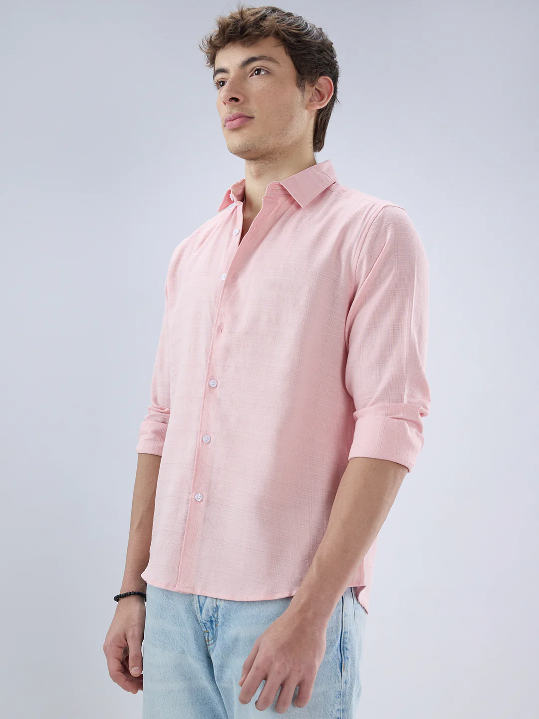 Pastel Pink Textured Weave Shirt - Image 6