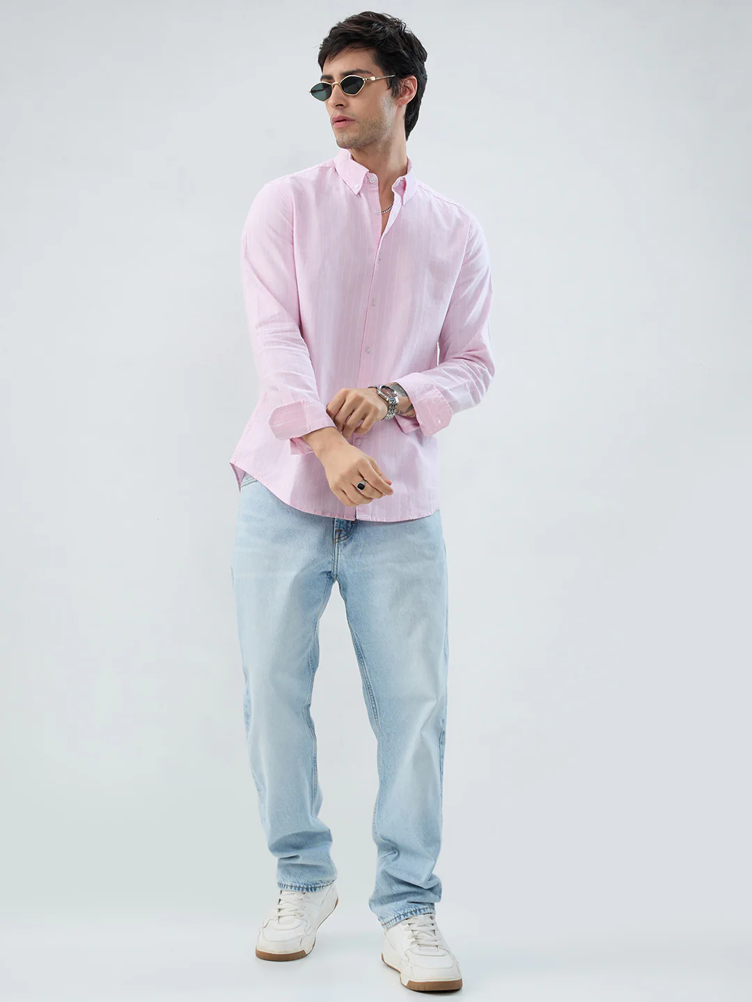 Pastel Pink Refined Pinstripe Oxford Button-Down Business Shirt - Image 8