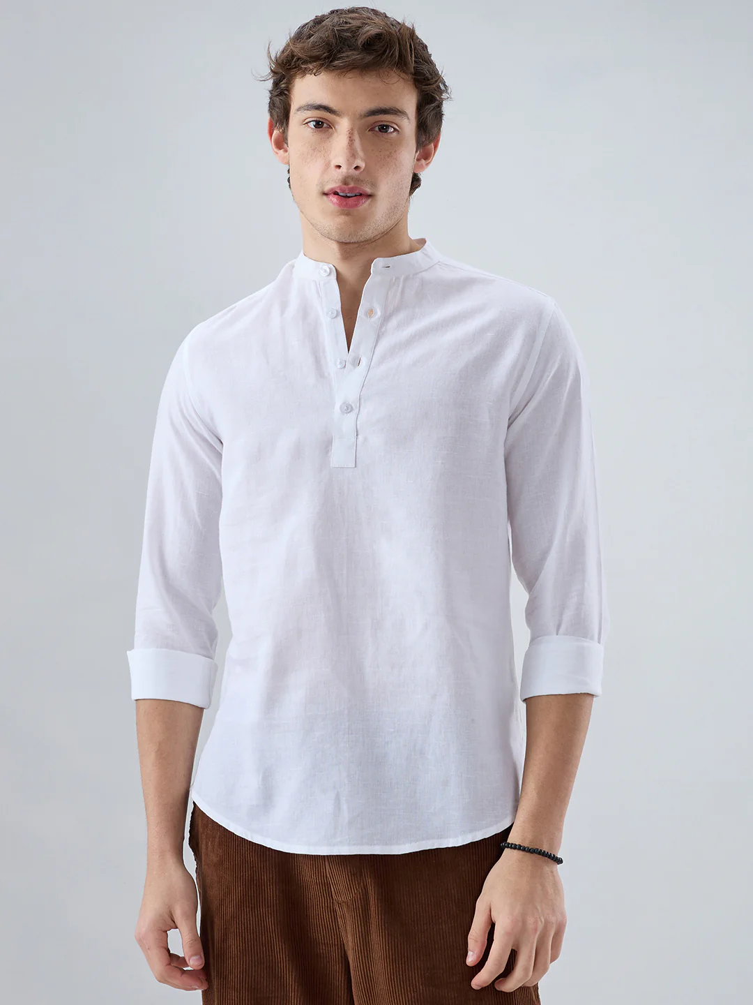 Pearl White Slub Textured Linen Blend Kurta - Image 5