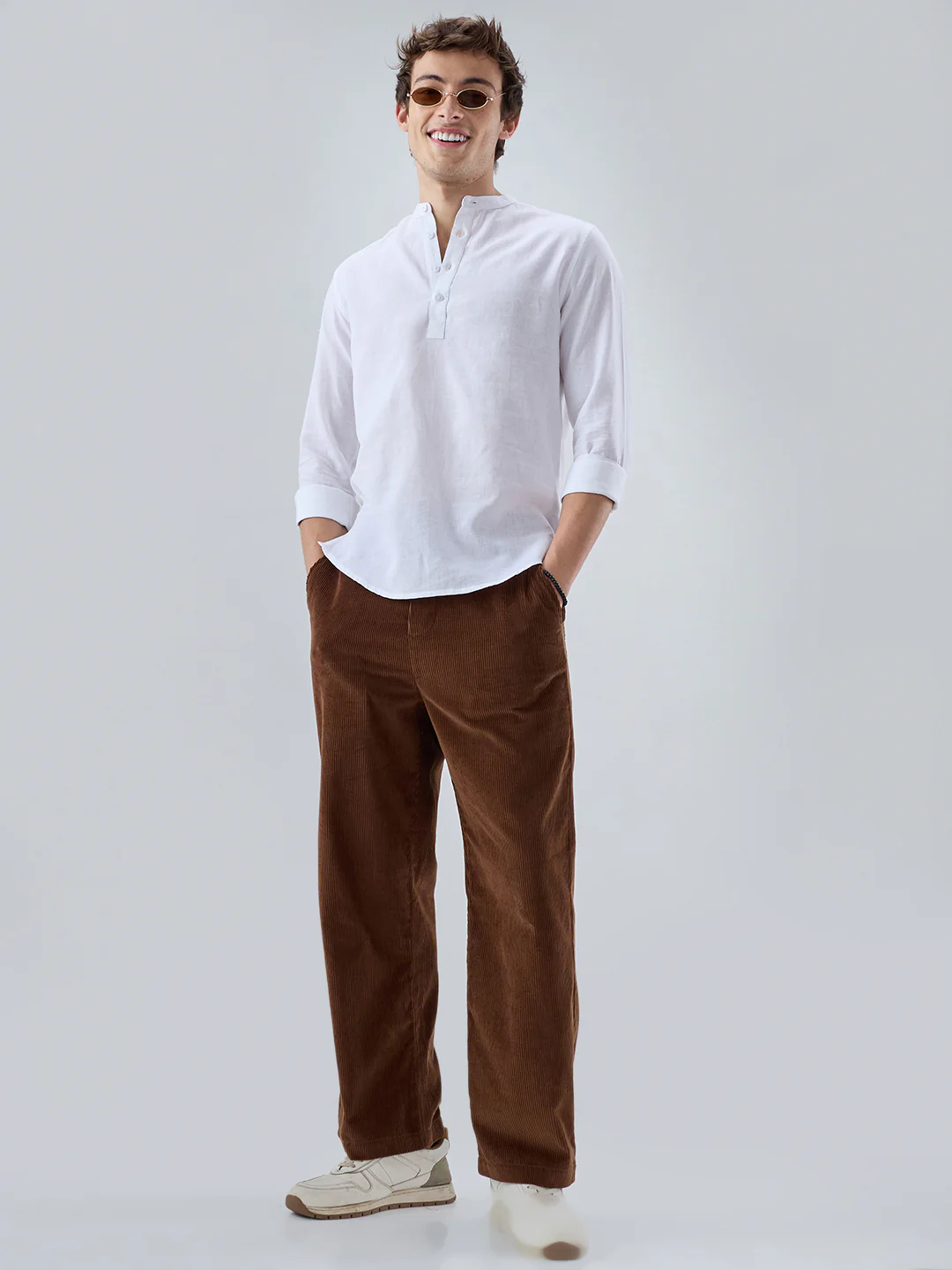 Pearl White Slub Textured Linen Blend Kurta - Image 8