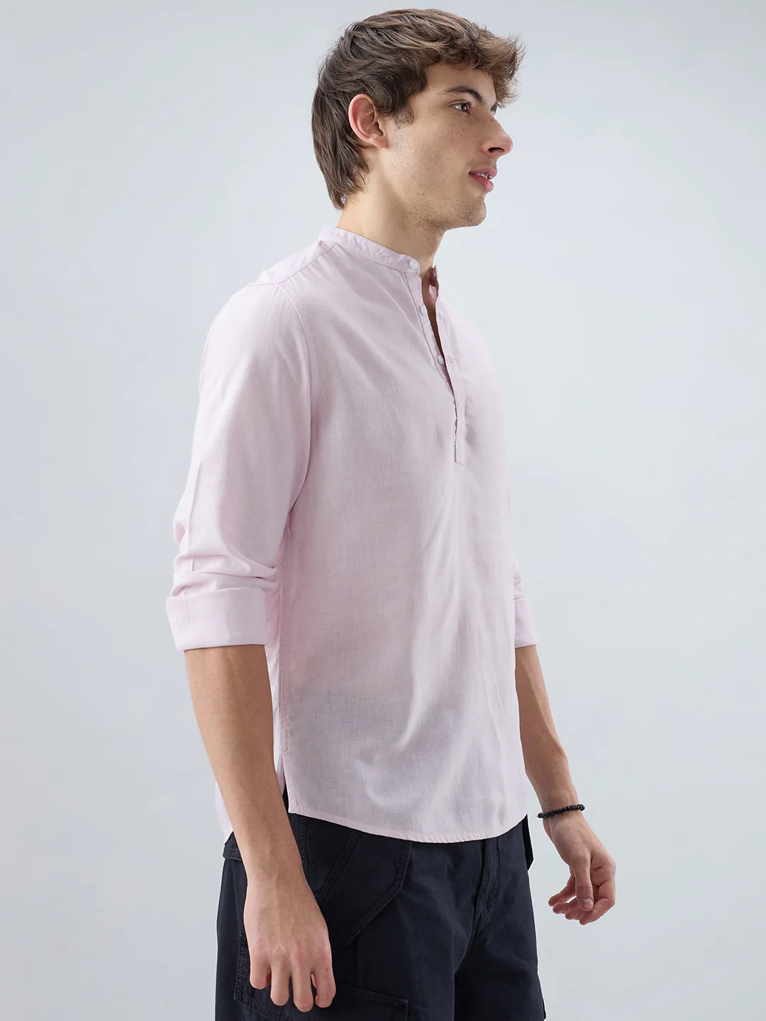 Premium Baby Pink Slub Textured Linen Blend Kurta - Image 6
