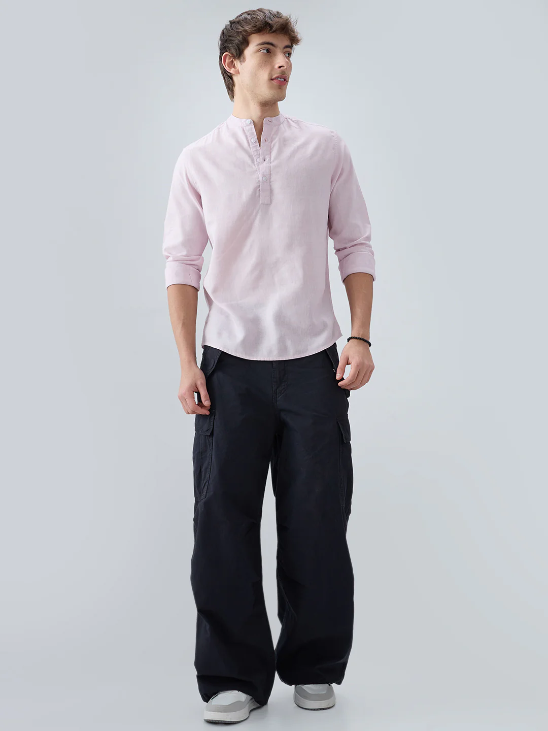 Premium Baby Pink Slub Textured Linen Blend Kurta - Image 8