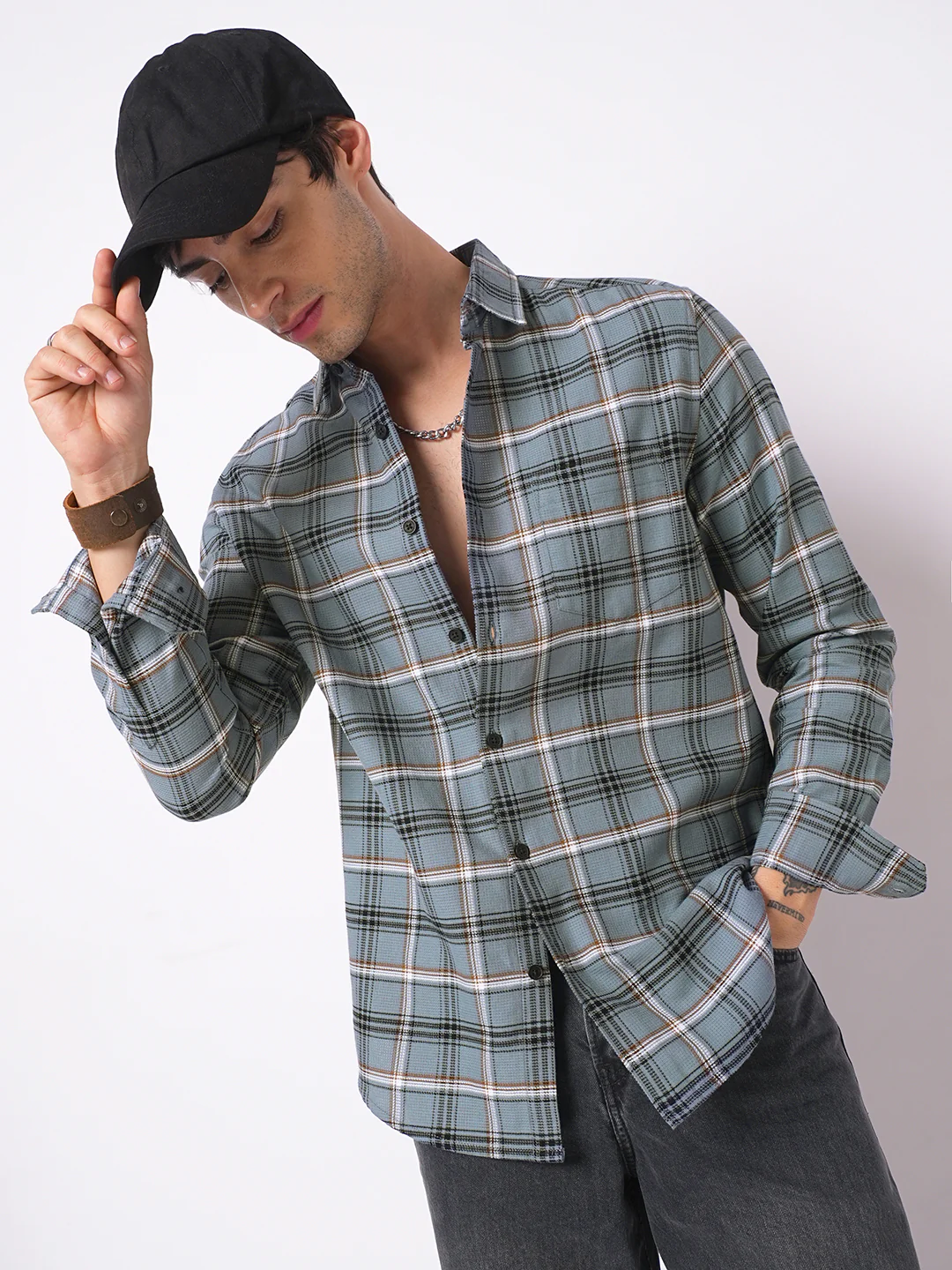 Premium Cotton Air Force Blue Plaid Checks Shirt