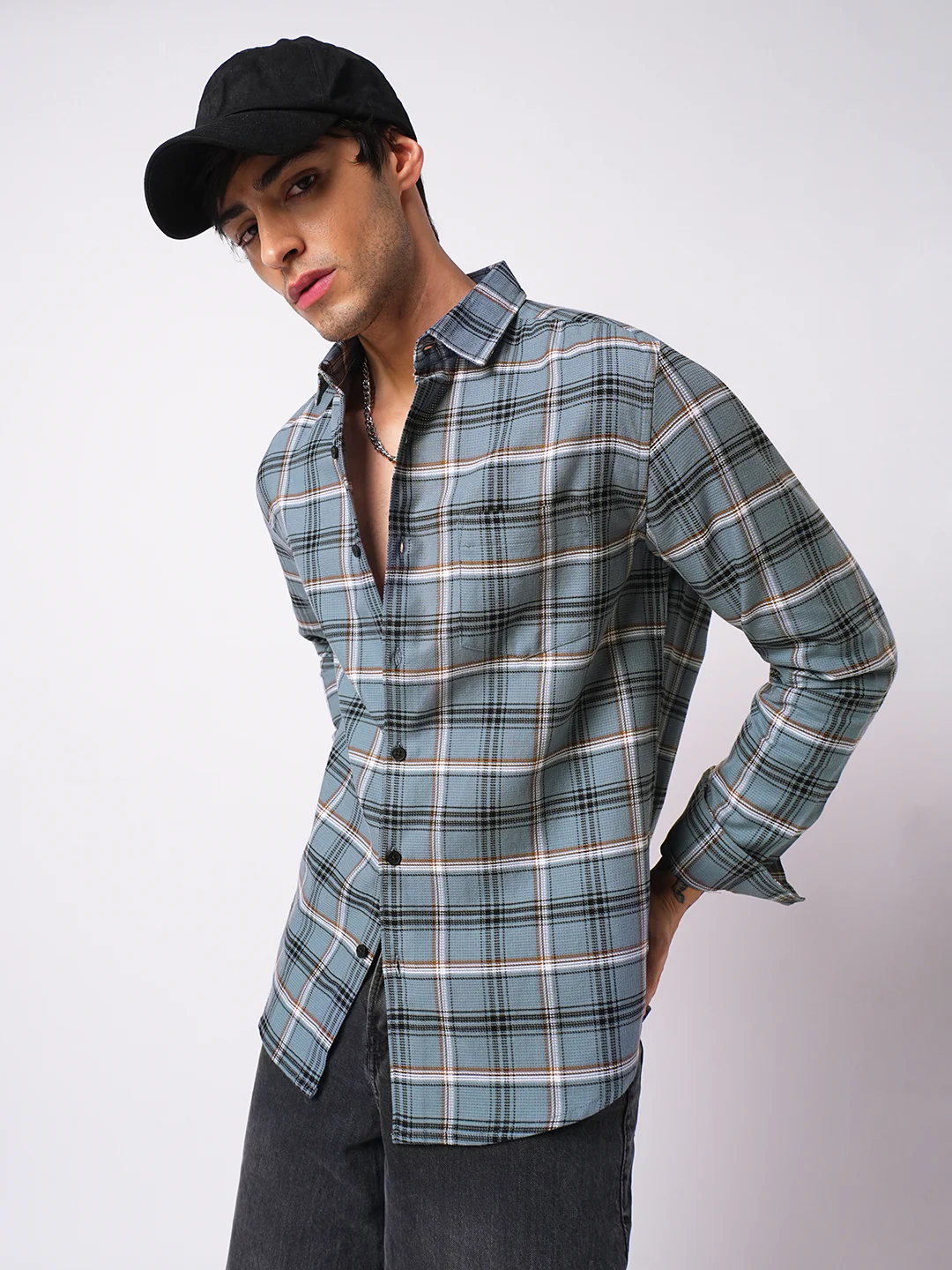 Premium Cotton Air Force Blue Plaid Checks Shirt - Image 2