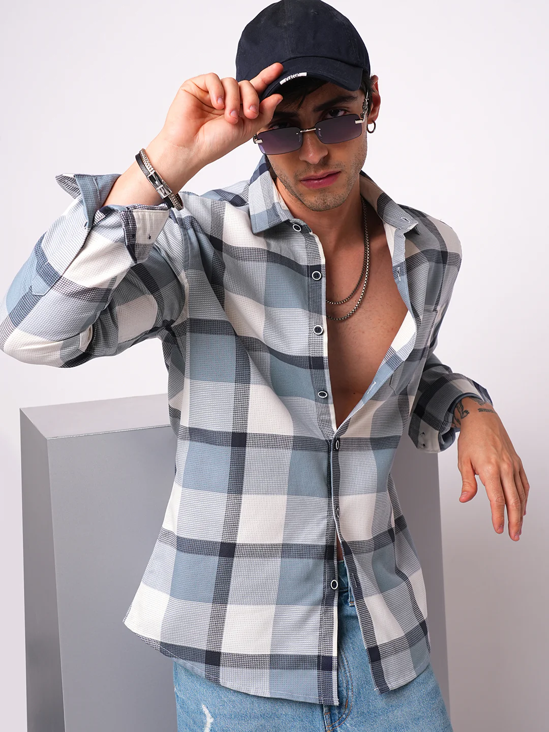 Premium Cotton Blue Glacier Grid Plaid Checks shirt - Image 2