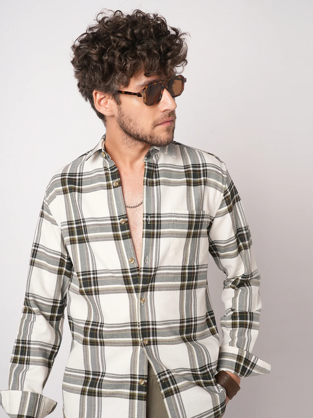 Premium Cotton Classic Ivory Broad Checks Shirt