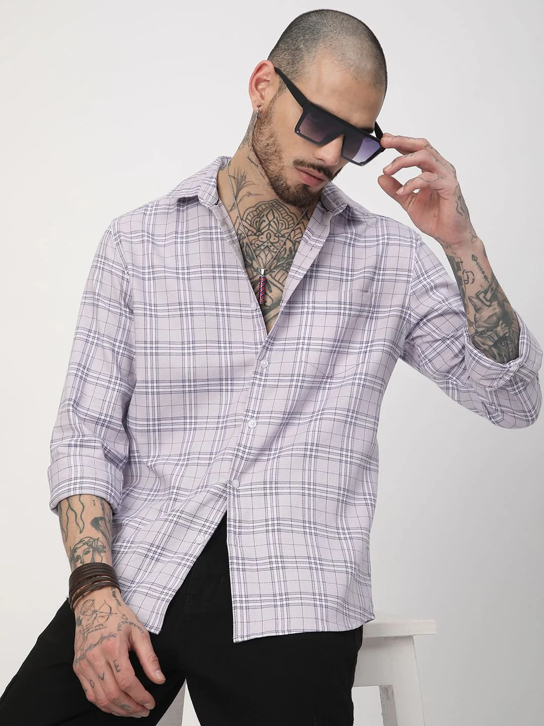 Premium Cotton Lilac & White Tartan Checked Shirt