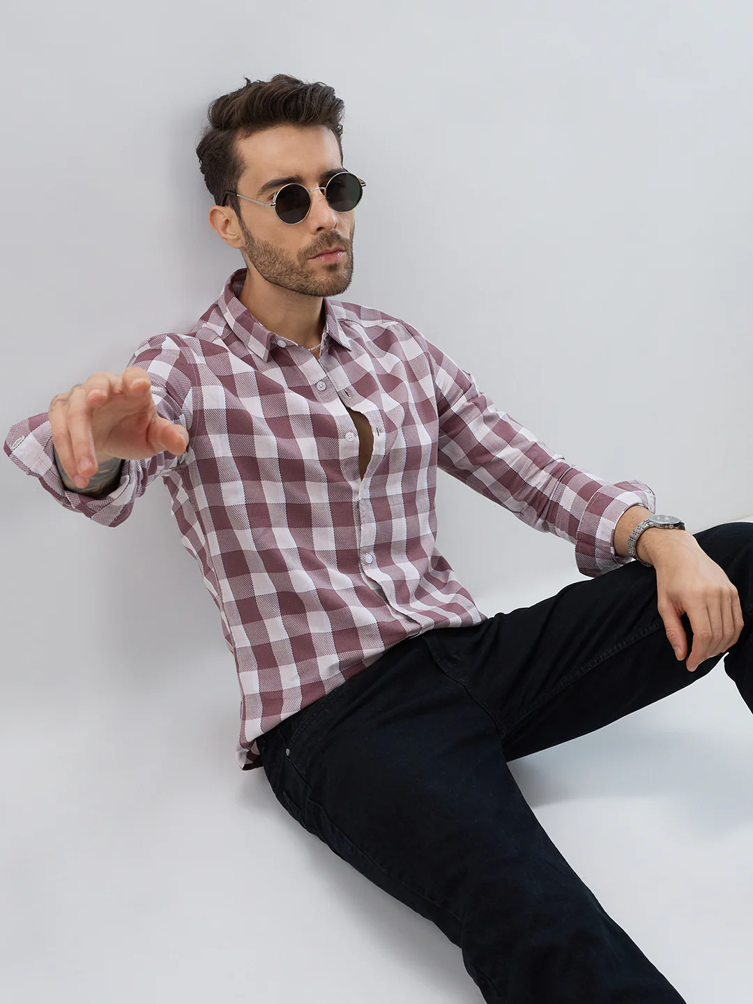 Premium Cotton Rosewood Pink Box Checked Shirt
