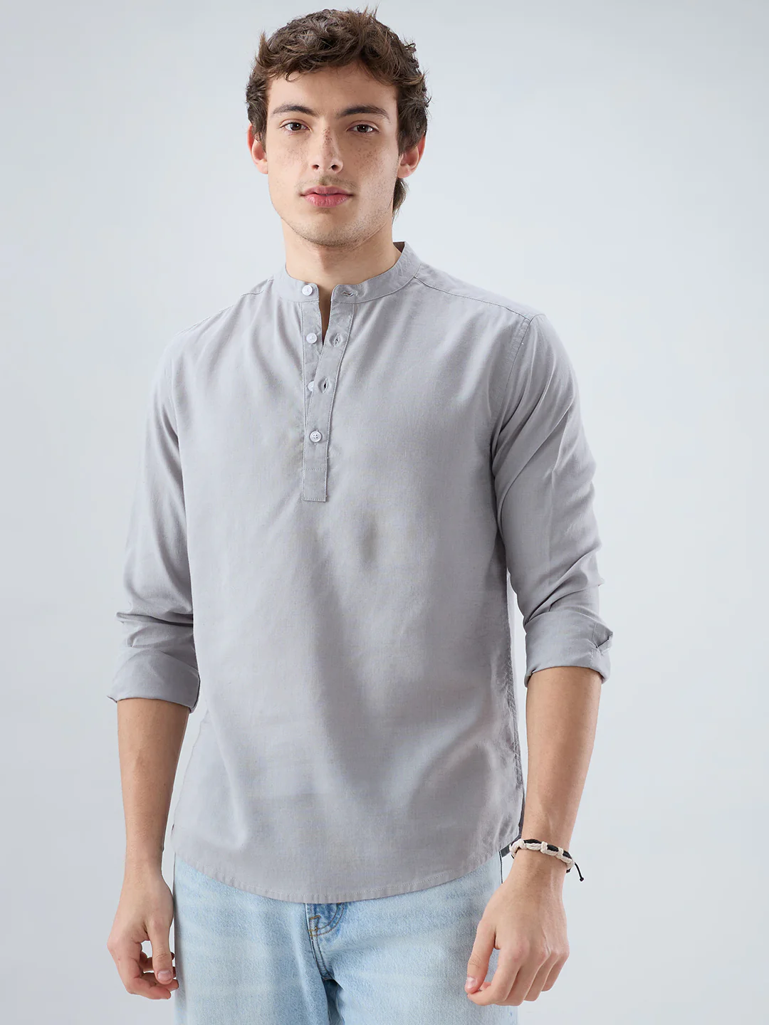 Premium Grey Slub Textured Linen Blend Kurta - Image 5