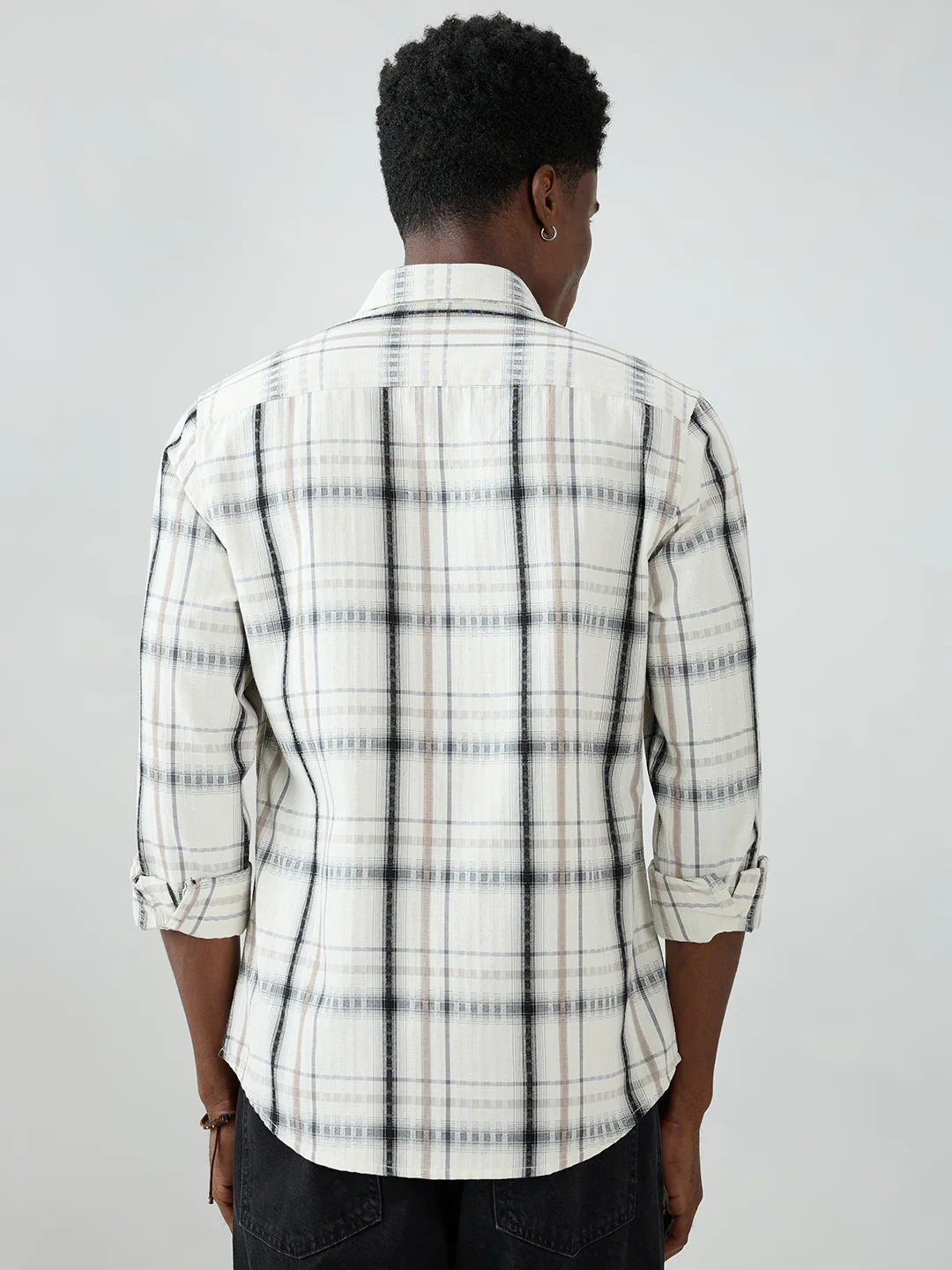 Premium White & Grey Soft Textured Checks Shirt - Image 7