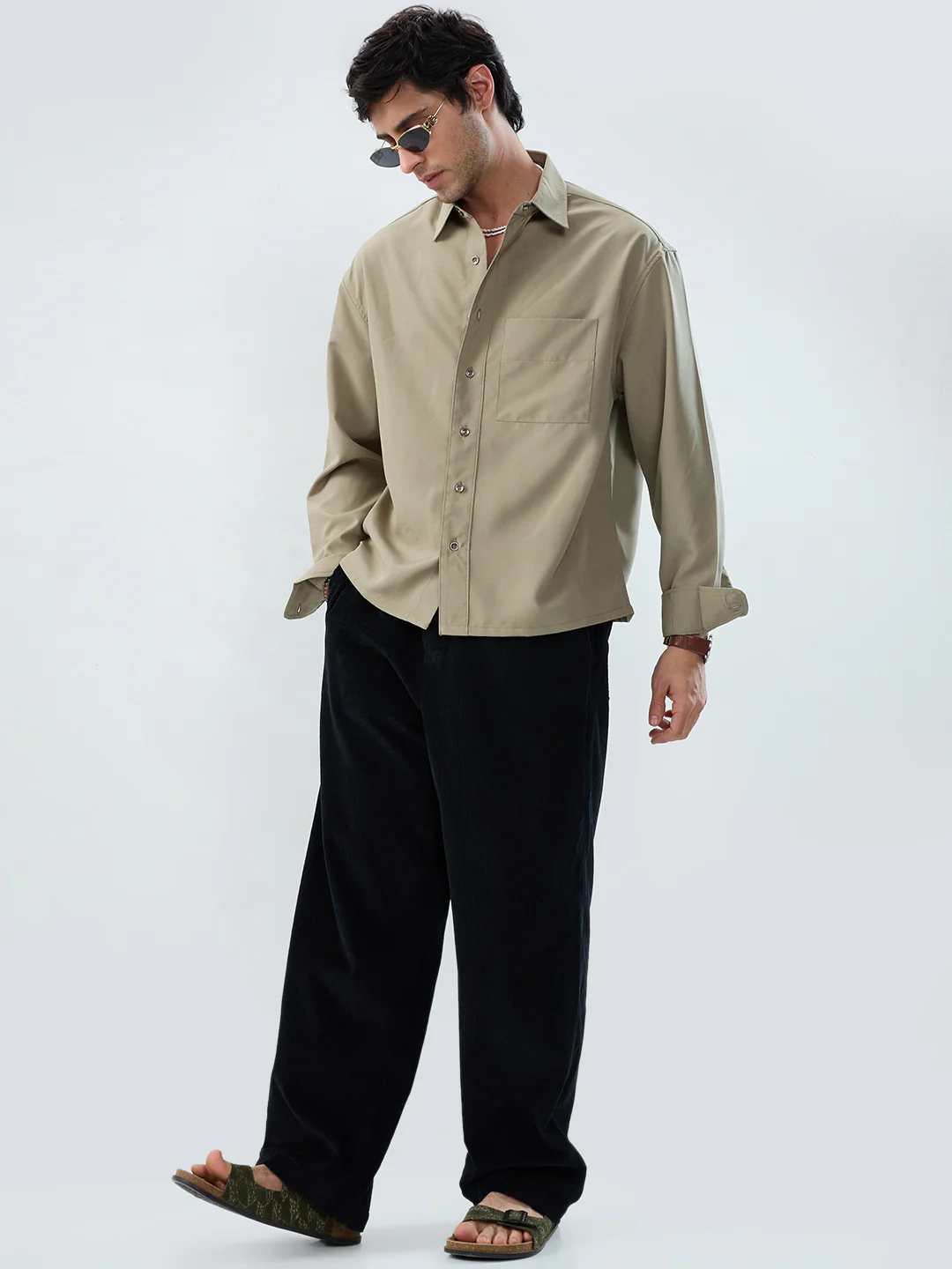 Refined Olive Mist Soft-Weave Boxy Fit Crop Shirt - Image 6