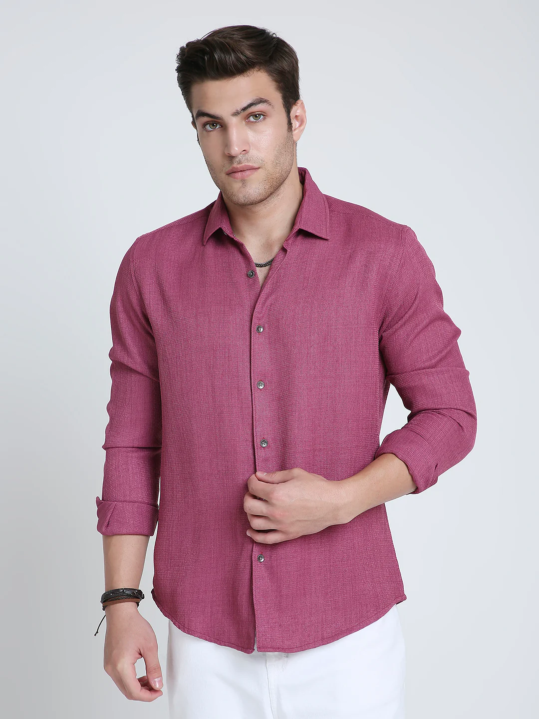 Rose Pink Mosaic Textured Shirt - Image 5