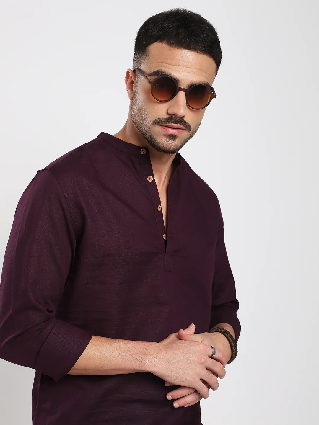 Royal Plum Essence Pure Linen Kurta - Image 2