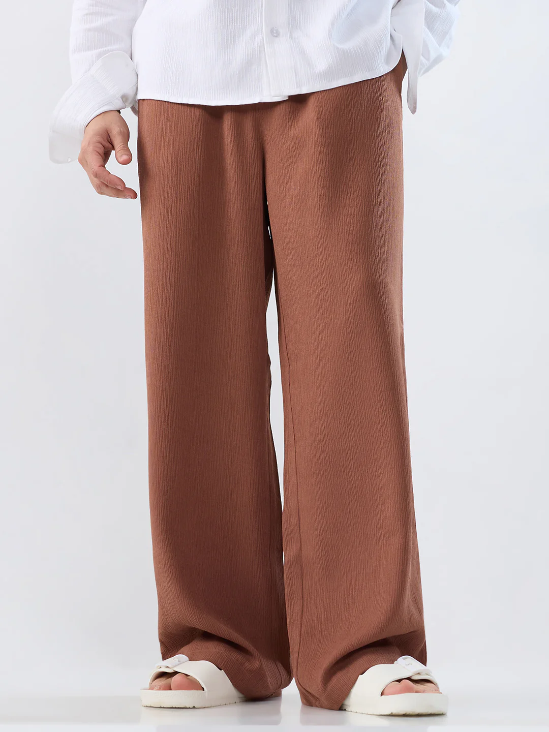 Saddle Brown Wide-Leg Crepe Comfort Trousers - Image 2
