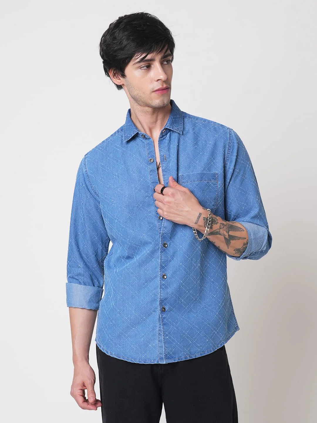 Schmick Lozenge Laser Cut Denim Shirt - Image 5
