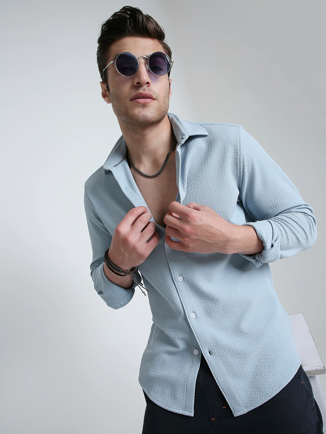 Serene Blue Subtle Textured Shirt