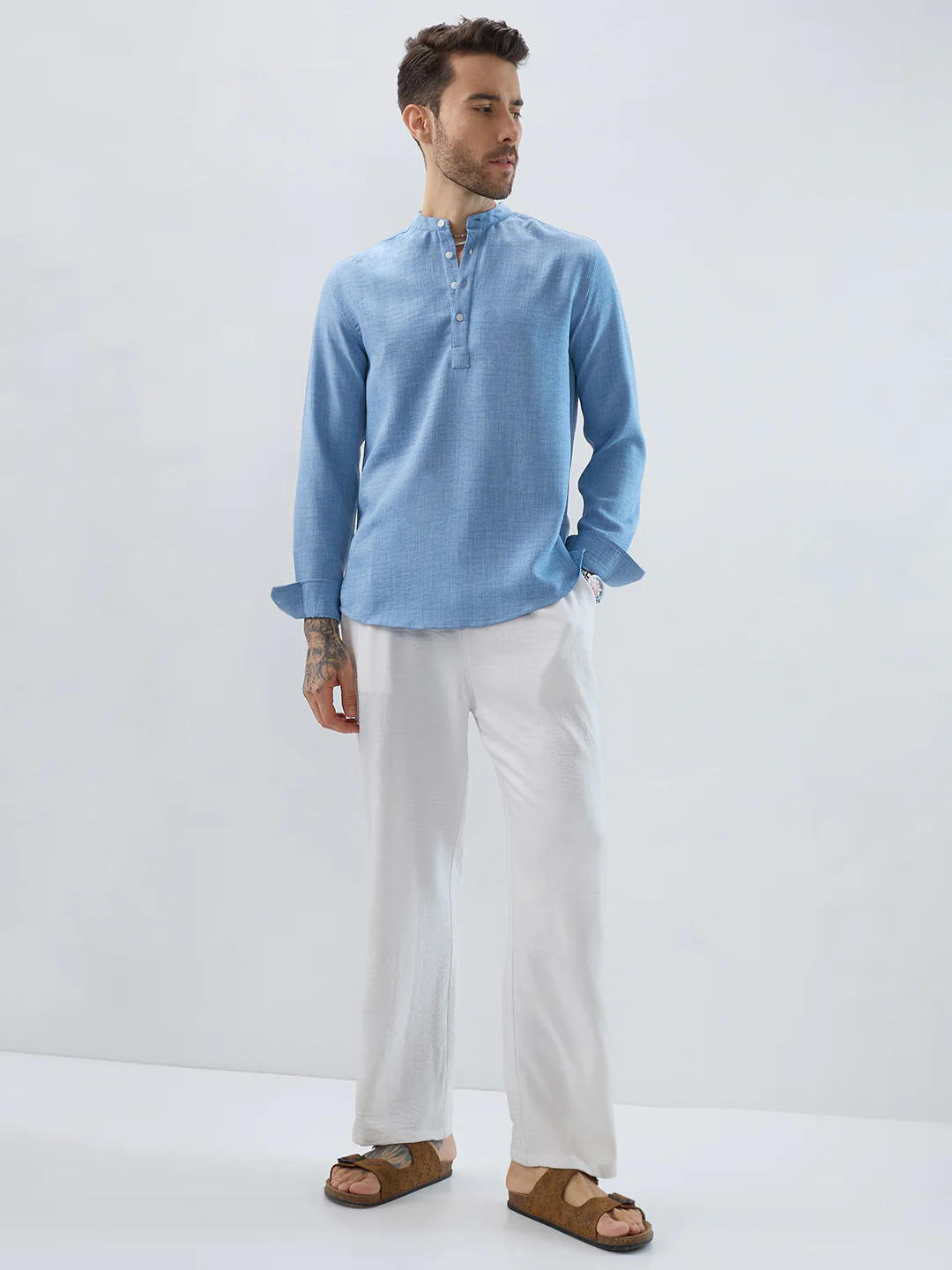 Skyline Blue Fine Weave Textured Kurta - Image 8