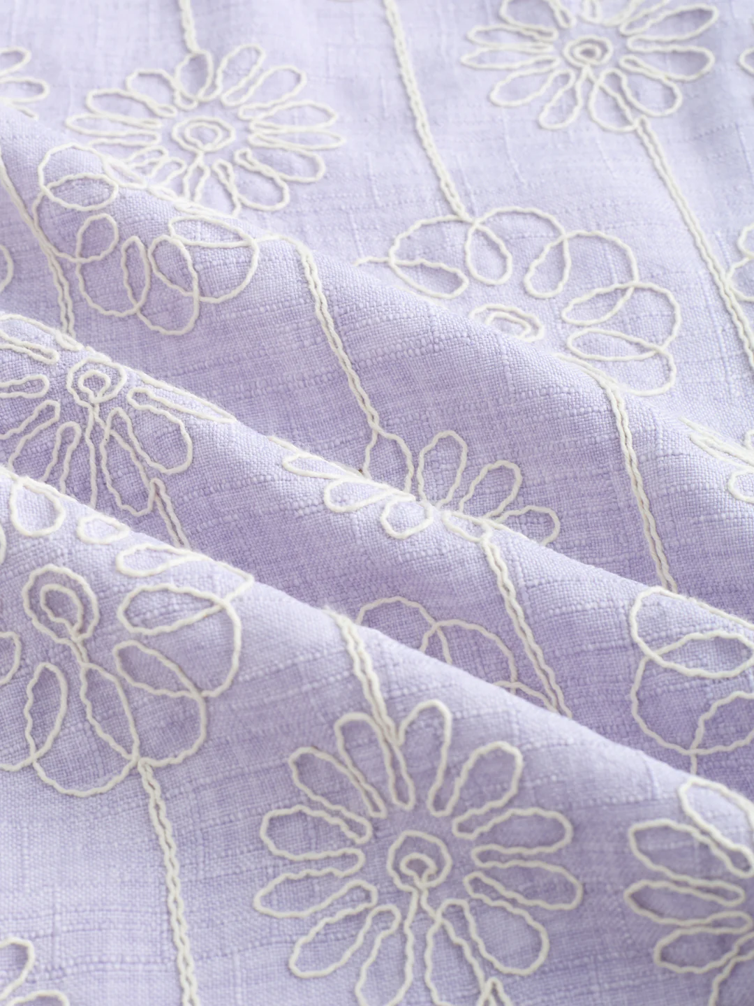Soft Lilac Floral Embroidered Slub Shirt - Image 3