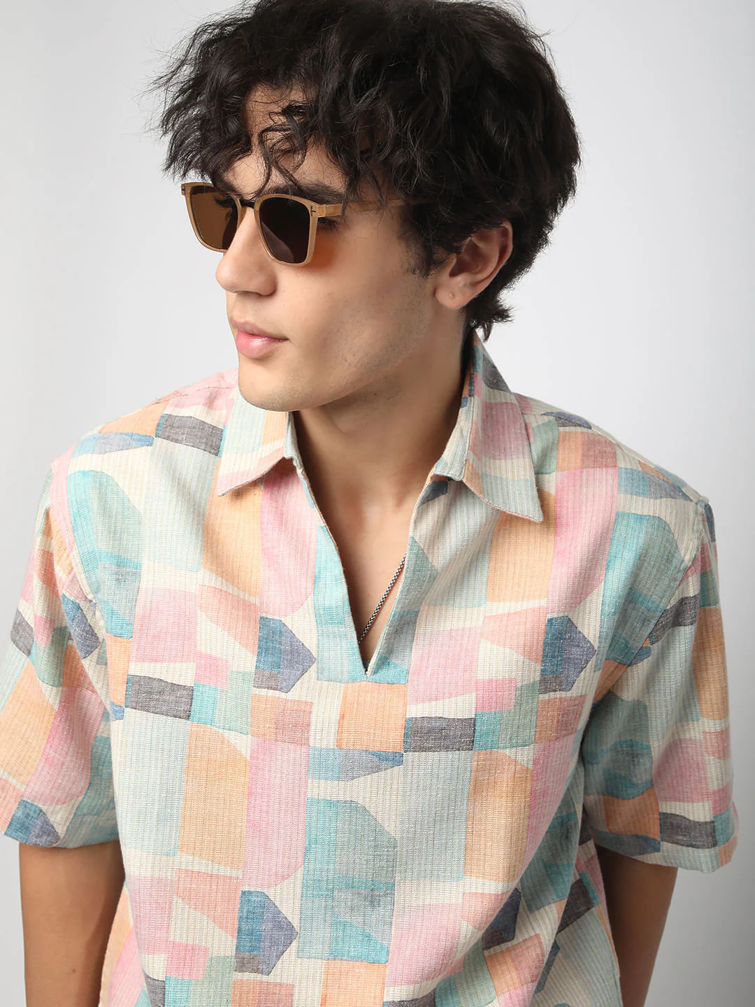 Soft Pastel Hues Abstract Printed Oversized Polo Shirt - Image 2