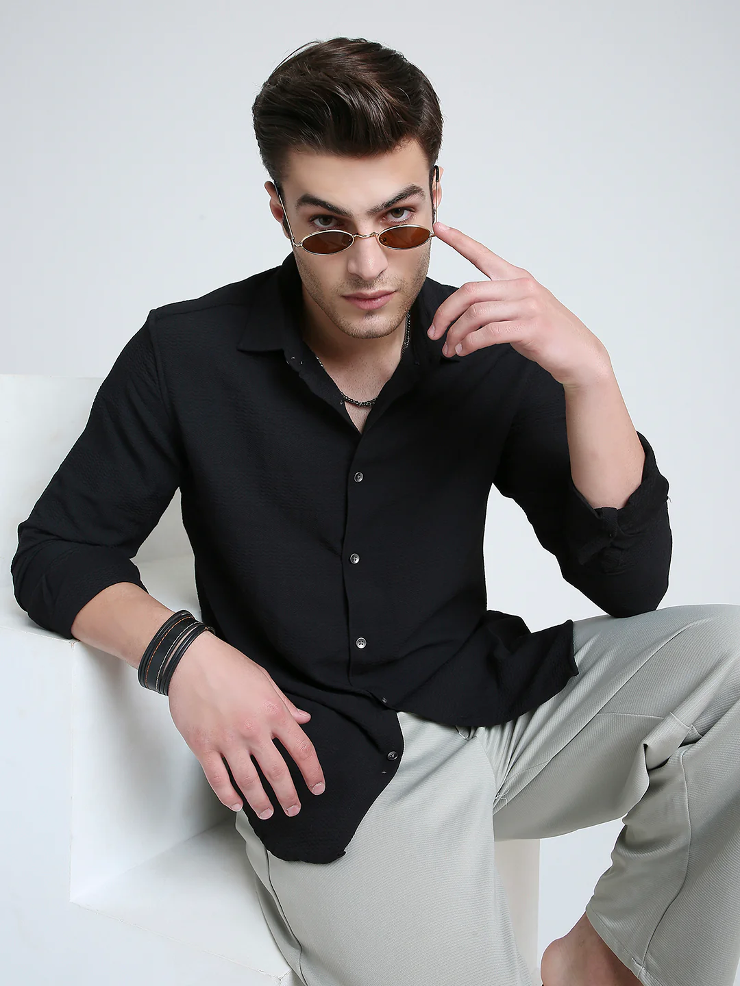 Storm Black Ripple Detail Textured Shirt