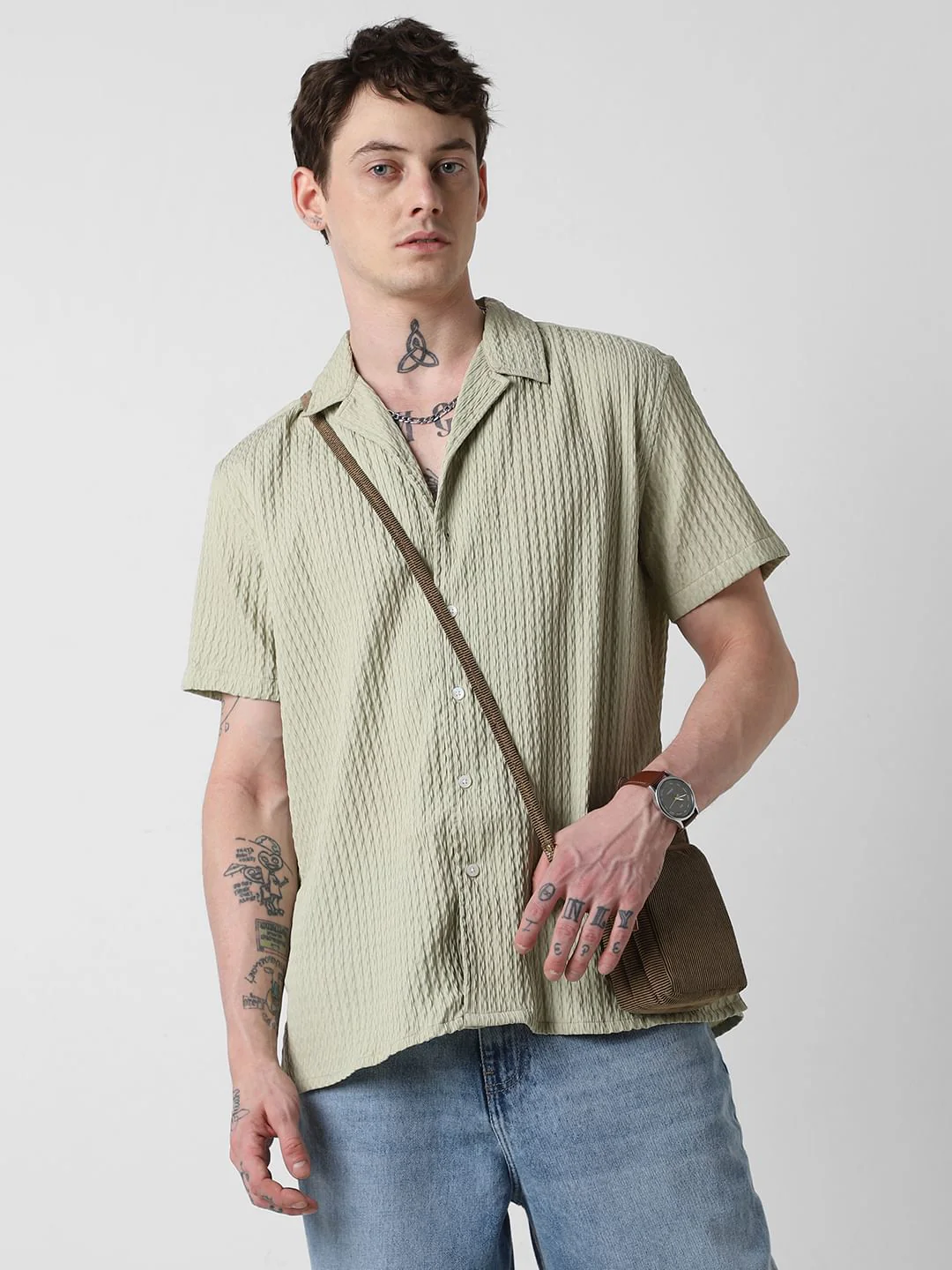Tea Green Textured Oversized Shirt - Image 3