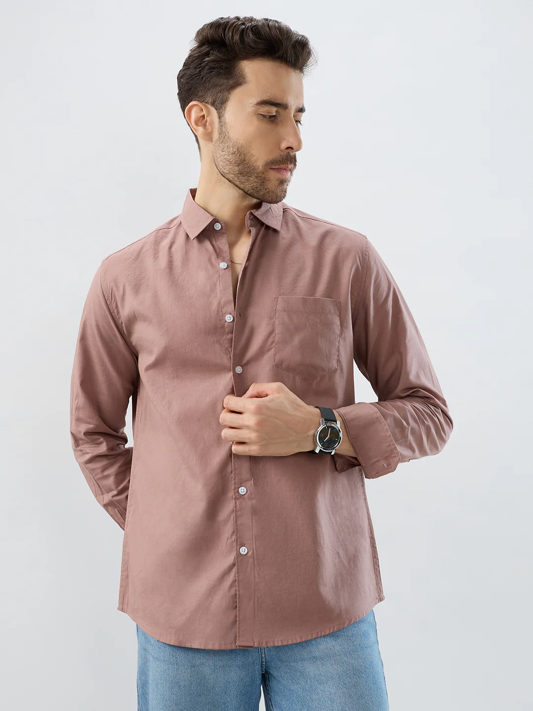 Terracotta Tone Brown Slub Shirt - Image 4