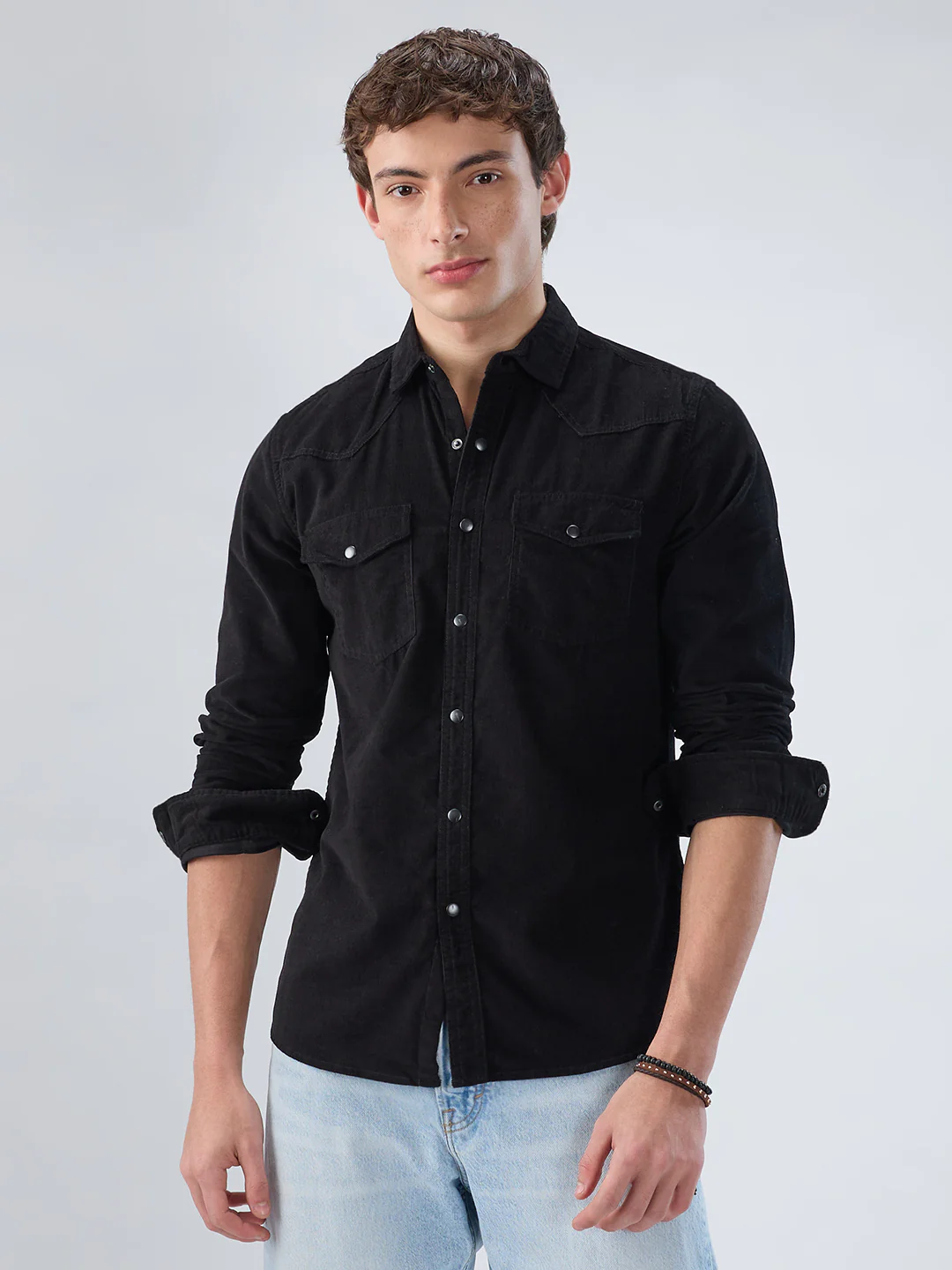 Timeless Black Corduroy Double Flap Pocket Overshirt - Image 4