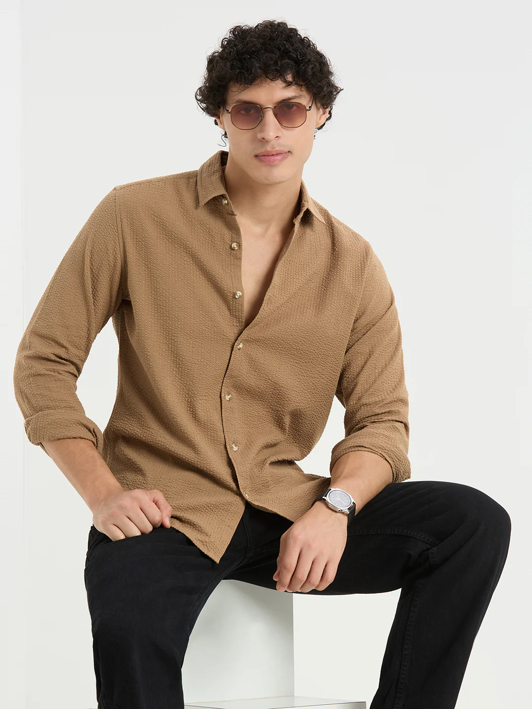 Timeless Peanut Brown Seersucker Shirt