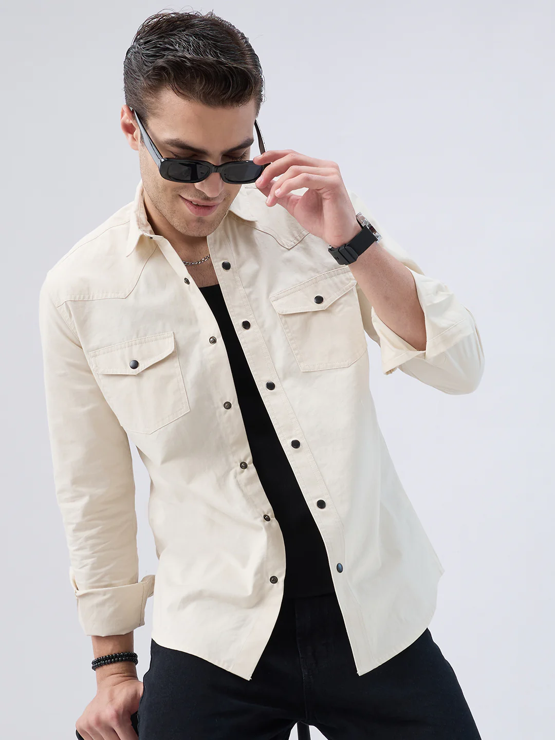 Vintage Cream Voyager Twin Flap Pocket Overshirt