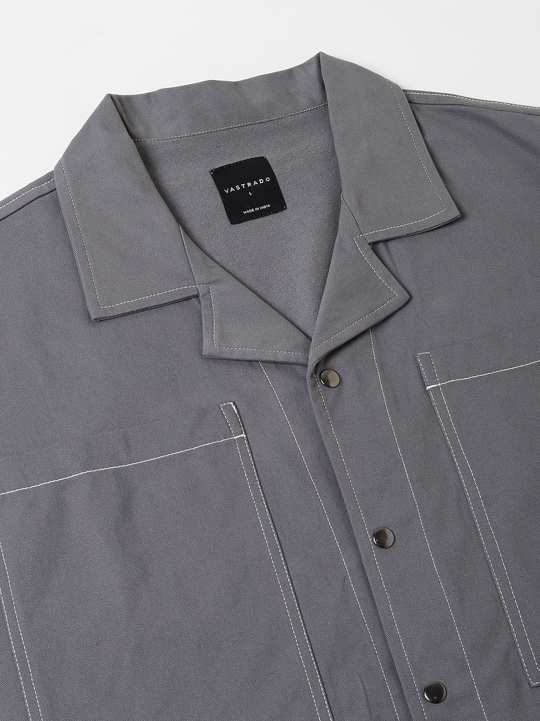 Vintage Grey Double Pocket Oversized Cropped Shirt - Image 3