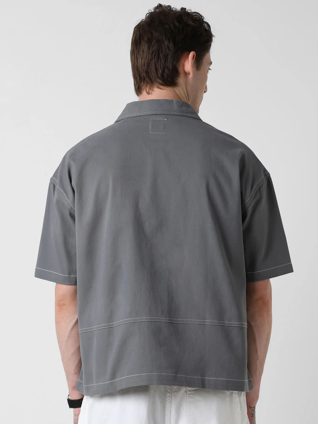 Vintage Grey Double Pocket Oversized Cropped Shirt - Image 7