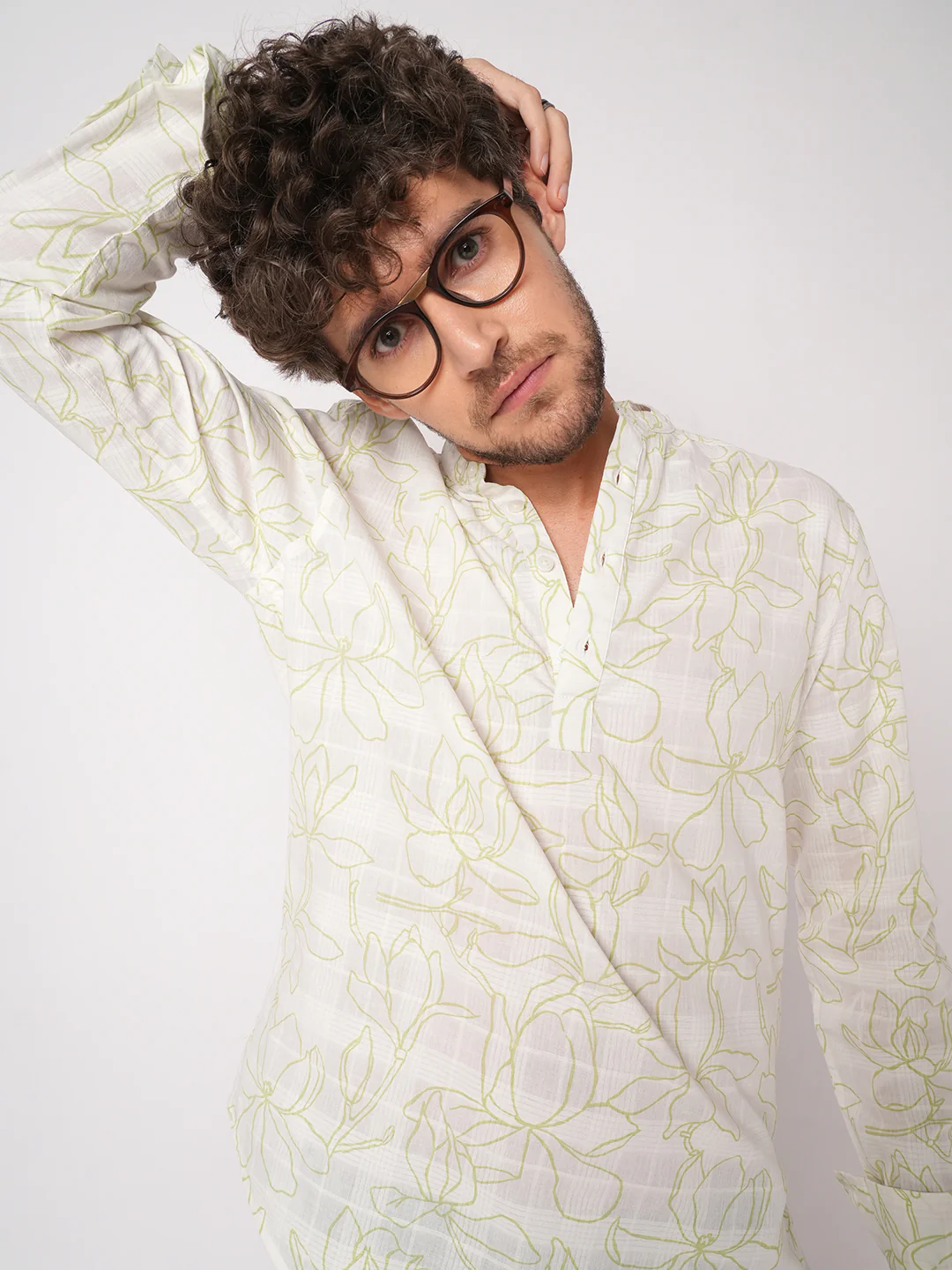 White Wildflower Sketch Kurta