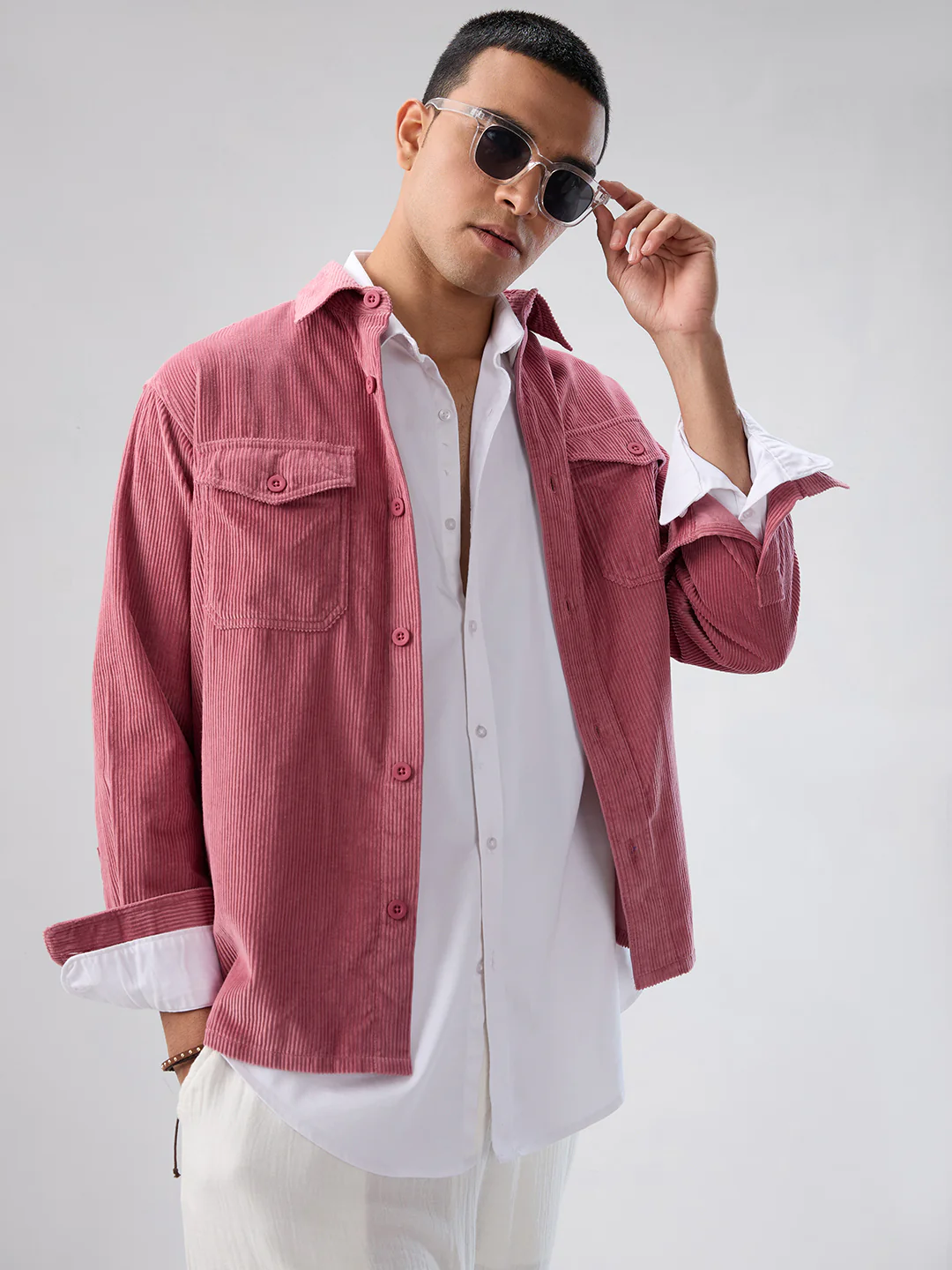 Wild Orchid Pink Corduroy Double Pocket Overshirt - Image 4